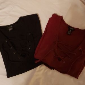 Red and black fitted tops